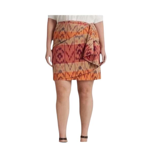 Lauren Ralph Lauren True Wrap Skirt Above Knee Geo Motif Ruffle Ikat Fall NEW 22 - Picture 5 of 11